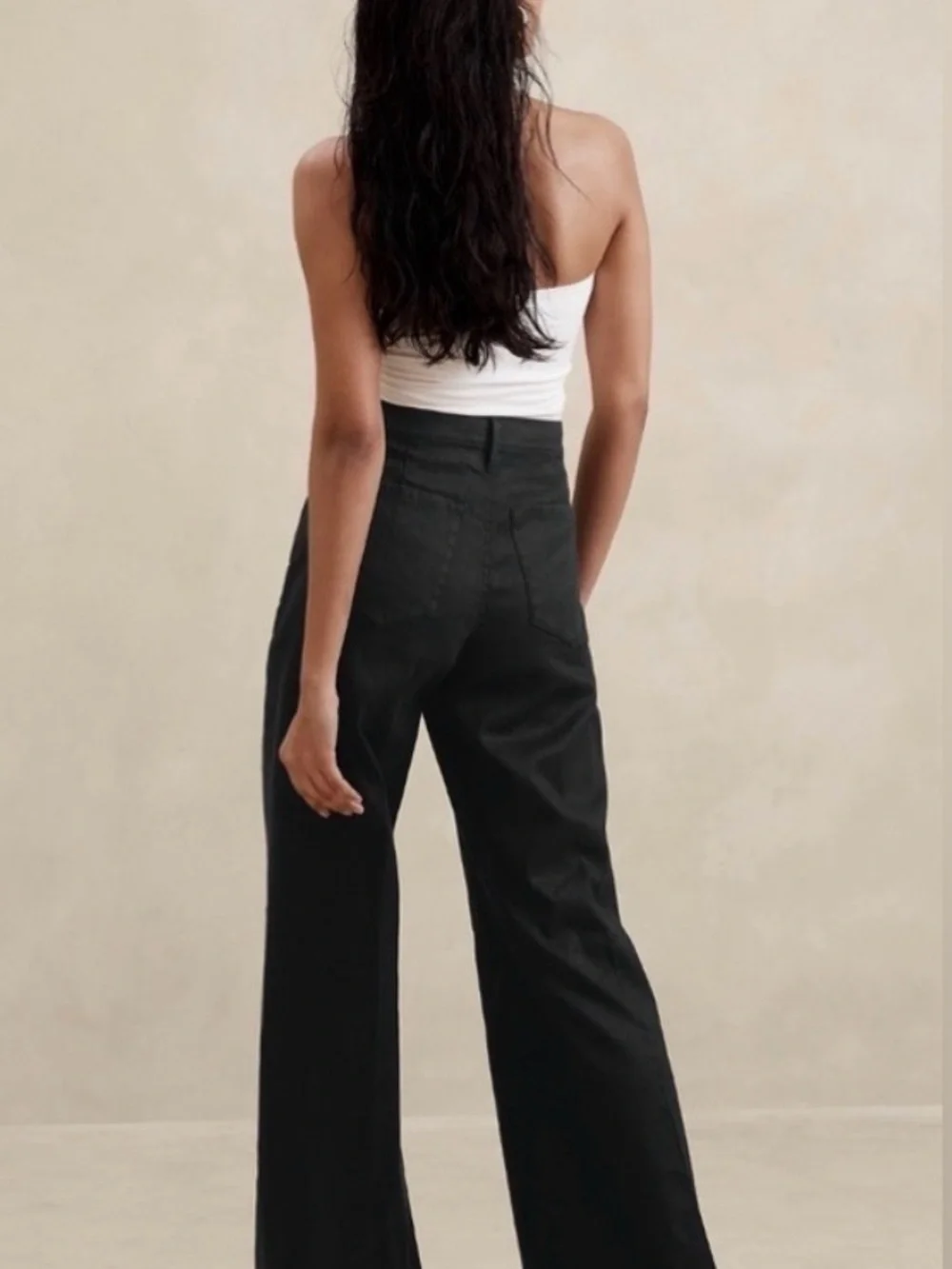 Banana Republic Black Italian Linen Cotton Wide-Leg Jean